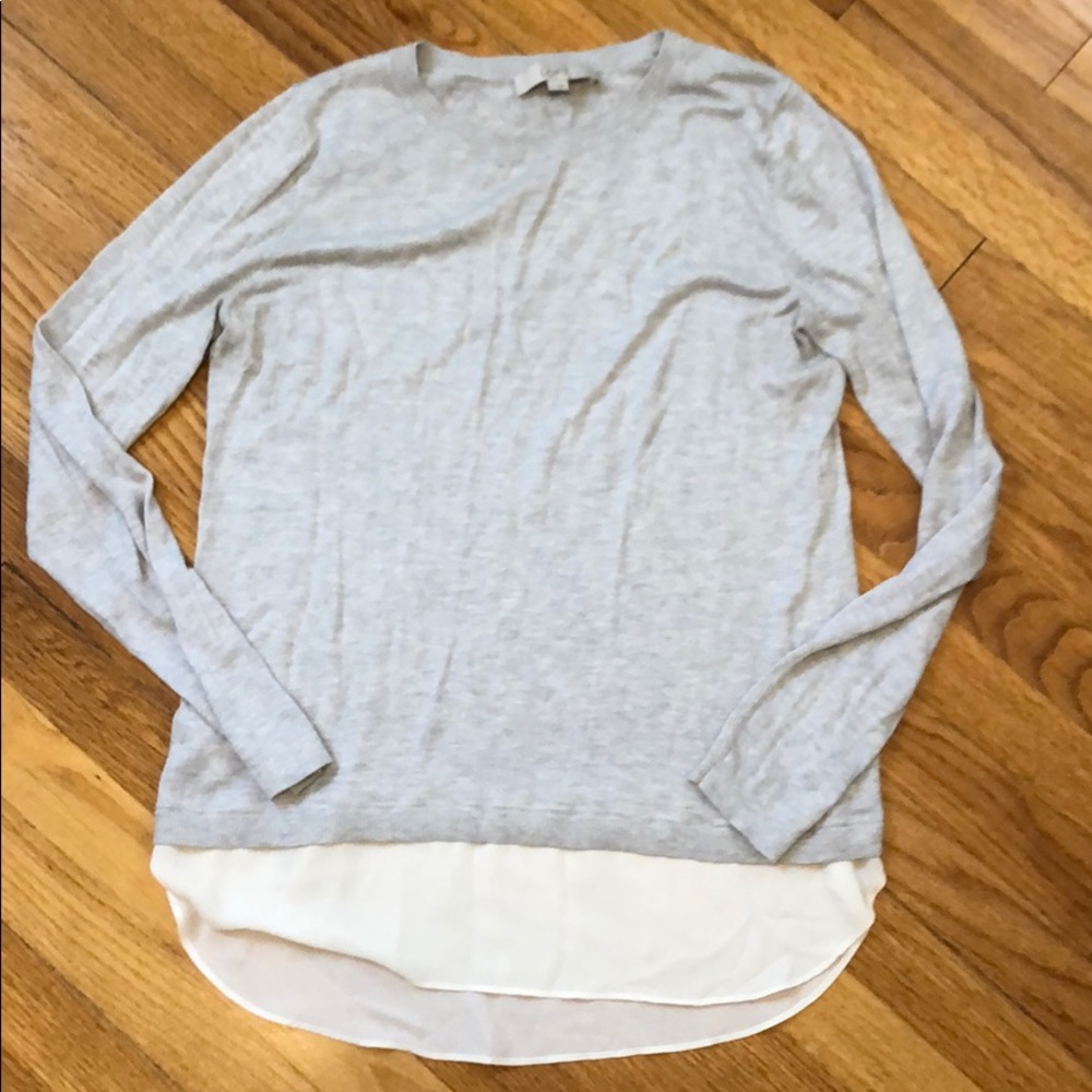 Loft light weight gray sweater with silk trim